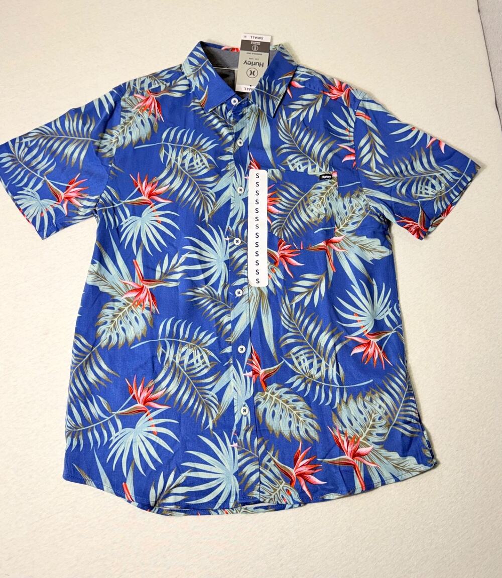 Hurley Men's Boardwalk Button-Up Shirt Size Small Blue Floral